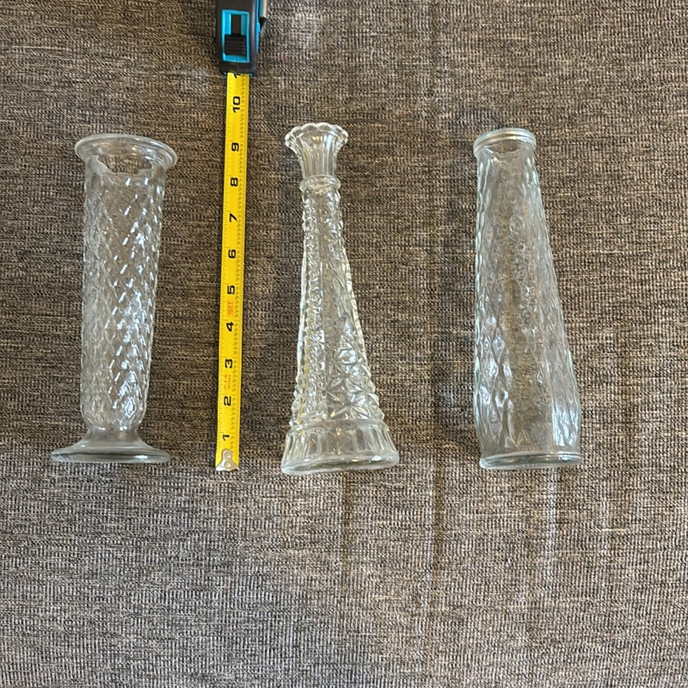 Set of 3 Vintage Clear Glass Bud Vases - Anchor Hocking & E.O. Brody - Picture 8 of 9